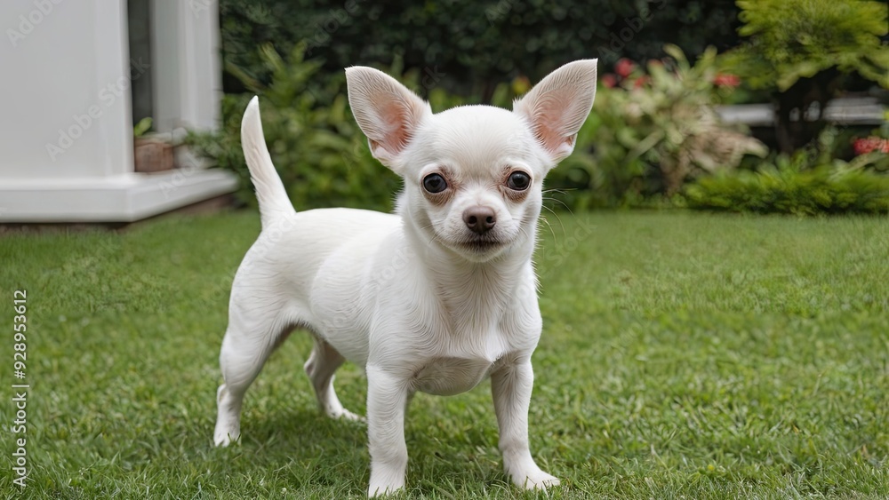 Fawn smooth coat chihuahua dog in the garden Fawn smooth coat chihuahua dog in the garden