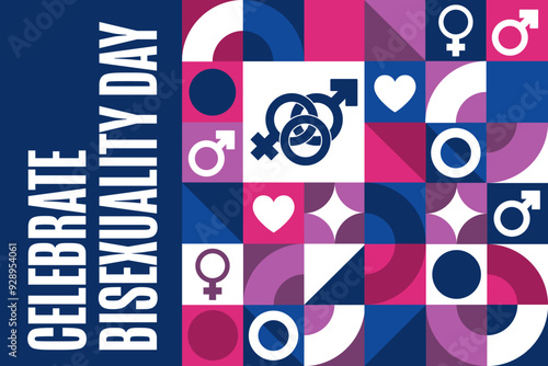 Celebrate Bisexuality Day. September 23. Holiday concept. Template for background, banner, card, poster with text inscription. Vector EPS10 illustration.