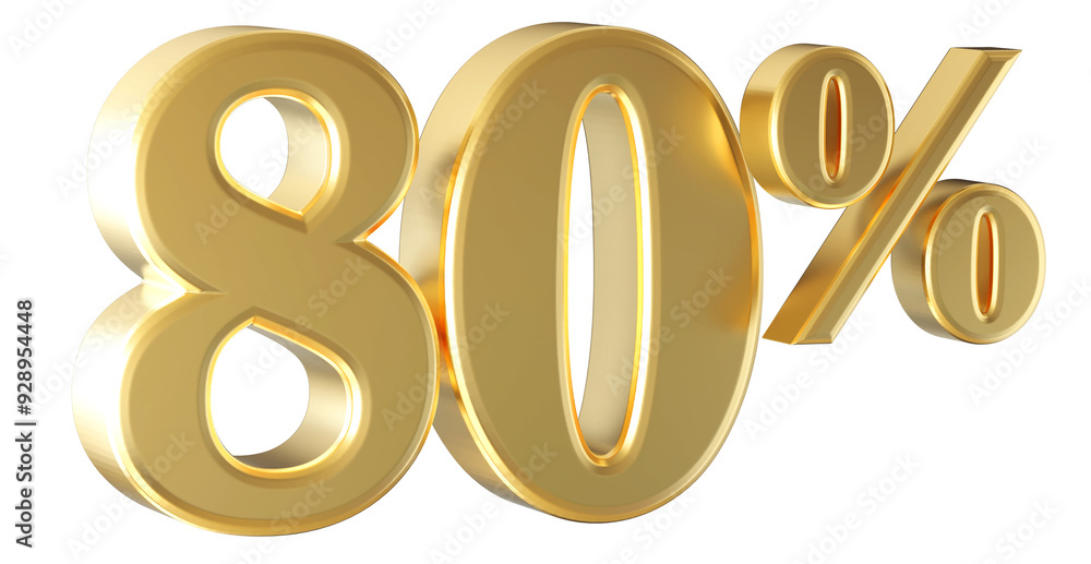80 Percent Off Sale . Gold Number 3D Render 80 Percent Off Sale . Gold Number 3D Render