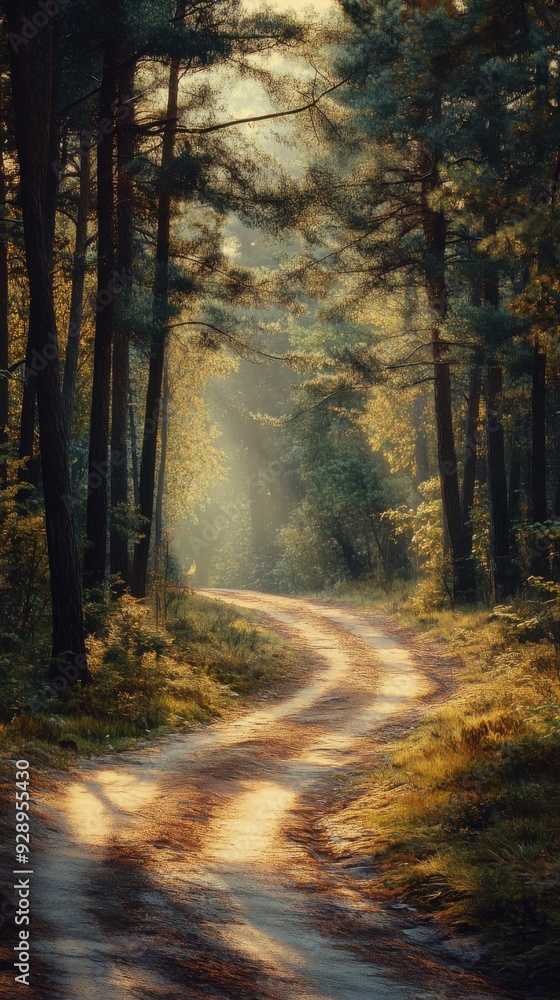 A forest road with trees on either side A forest road with trees on either side
