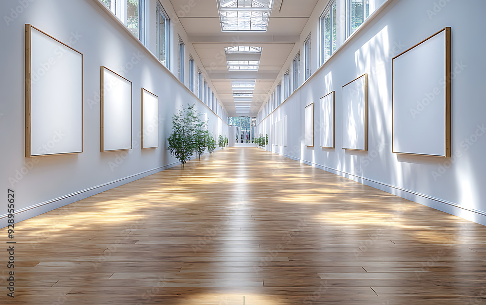 Fototapeta premium Blank Posters in Corridor: Art Gallery Exhibition in 3D