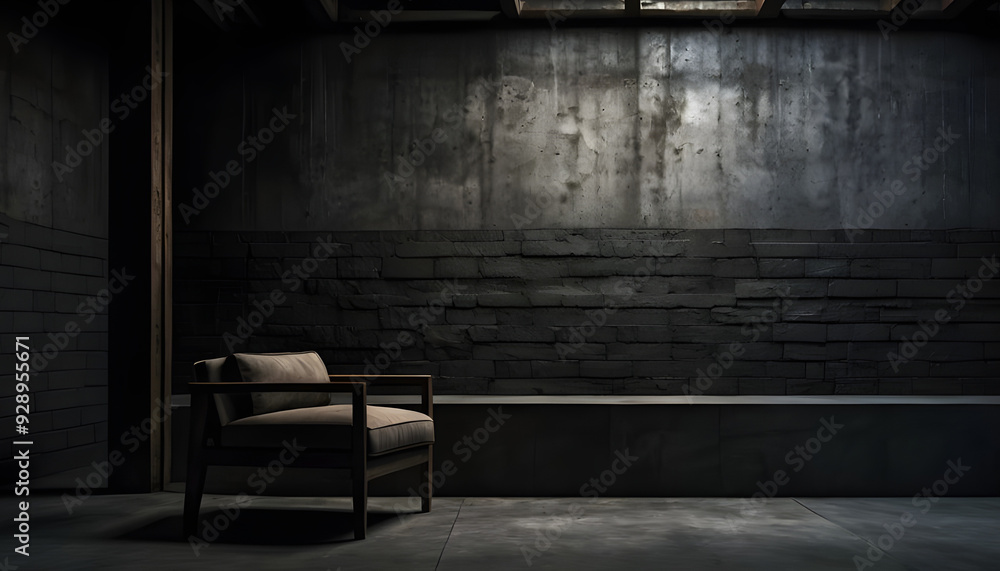 Dark concrete room with sofa side light background for video creator studio Dark concrete room with sofa side light background for video creator studio