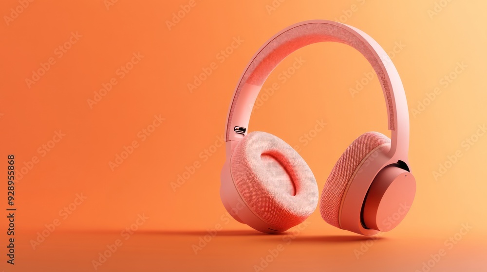 Pink Headphones on Orange Background Pink Headphones on Orange Background