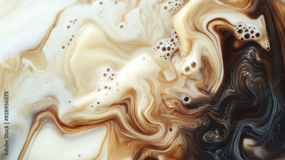 A swirl of milk and coffee with bubbles A swirl of milk and coffee with bubbles