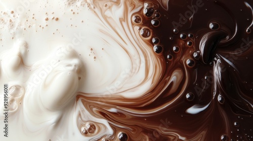 A swirl of white and brown liquid, possibly a mixture of milk and chocolate