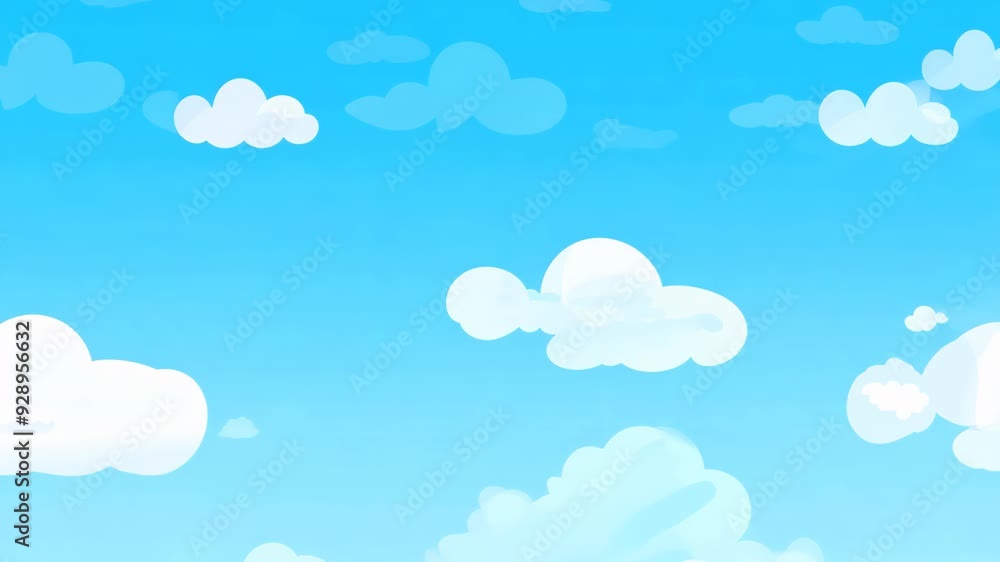 Animated Blue Sky with Playful Cartoon Fluffy White Clouds Animated Blue Sky with Playful Cartoon Fluffy White Clouds