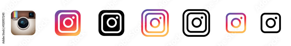 Instagram logo evolution, realistic and flat isolated modern app icons ...