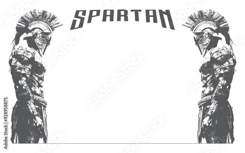 Spartan warrior mask weapons spear and helmet Border Frame Artwork vector editable logo for Wallpaper t-shirt design and multipurpose use in high definition format