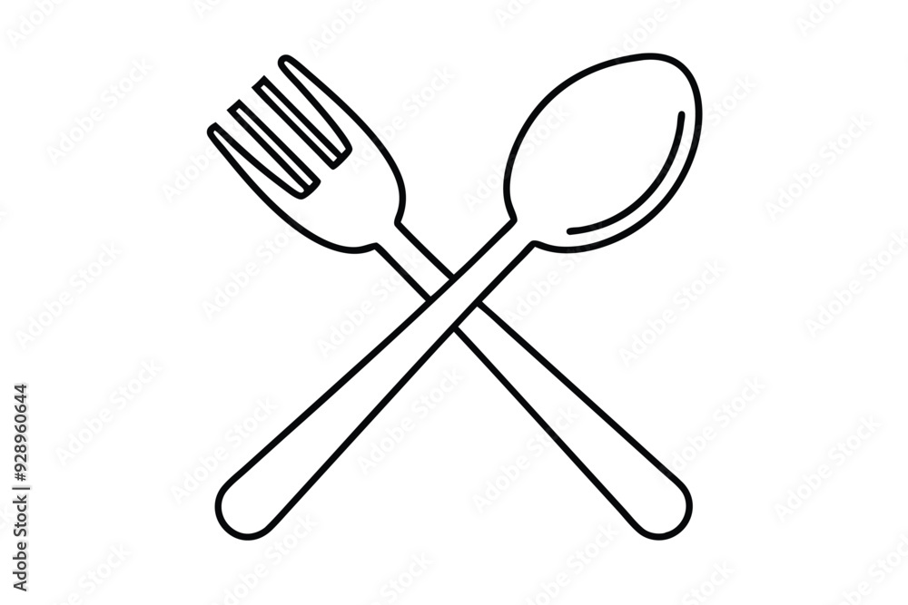 Spoon and fork line art vector illustration Spoon and fork line art vector illustration