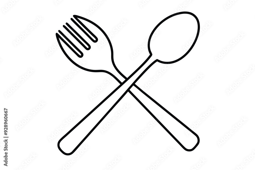Spoon and fork line art vector illustration Spoon and fork line art vector illustration