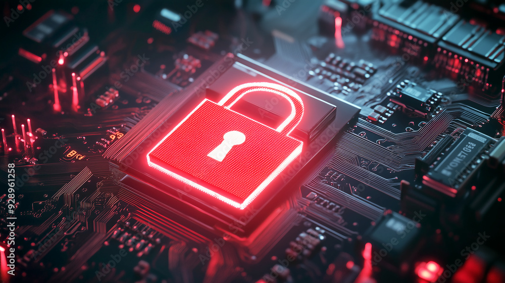 Electronic Circuit Board With Digital Lock Icon Electronic Circuit Board With Digital Lock Icon