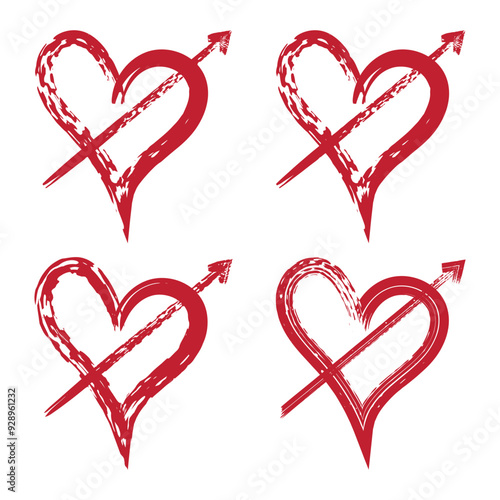 Doodle hearts sketch set, Red heart symbol for Valentines Day, Various hand drawn heart icon love collection