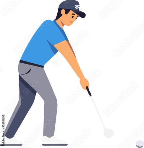 A man is playing golf and is about to hit the ball with his club