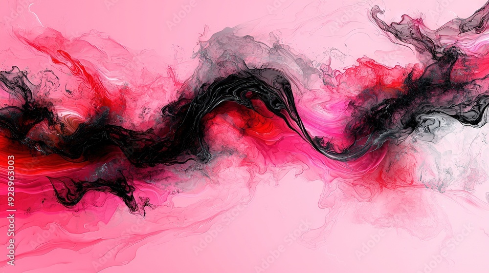 A pink background with black and red swirls on both the top and bottom A pink background with black and red swirls on both the top and bottom
