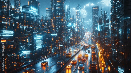 Wallpaper Mural A futuristic city with holographic entertainment displays and intelligent AI traffic management Torontodigital.ca