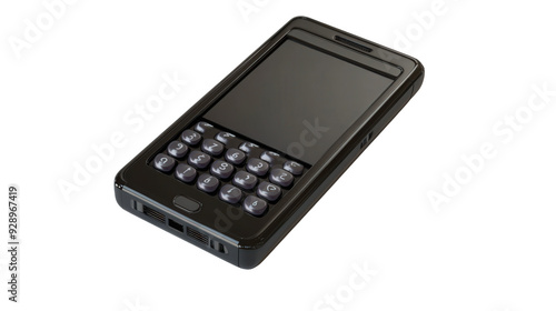 A black cell phone with a keyboard on the front