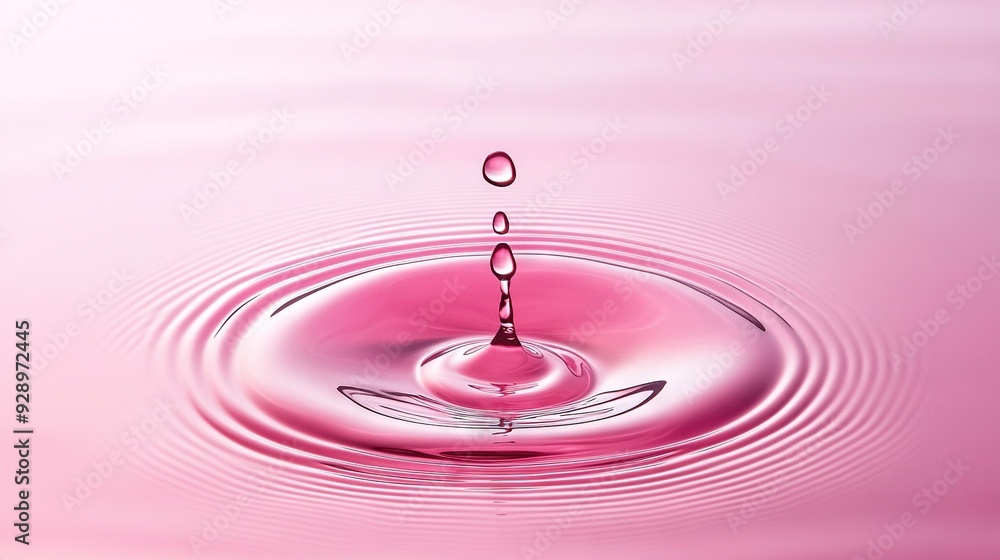 A photo featuring a pink backdrop with a droplet of water centered in the frame A photo featuring a pink backdrop with a droplet of water centered in the frame