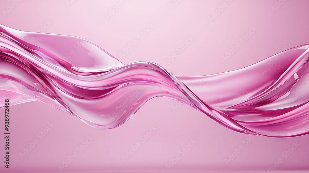 A pink wave of liquid on a pink background, reflecting in the water below A pink wave of liquid on a pink background, reflecting in the water below