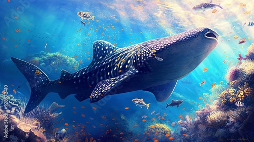 Whale Shark Swimming Through Vibrant Coral Reef