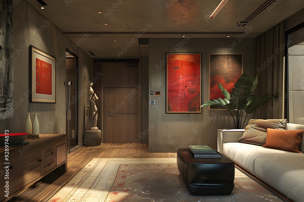 Modern Living Room Interior Design with Artwork and Plants. Modern Living Room Interior Design with Artwork and Plants.