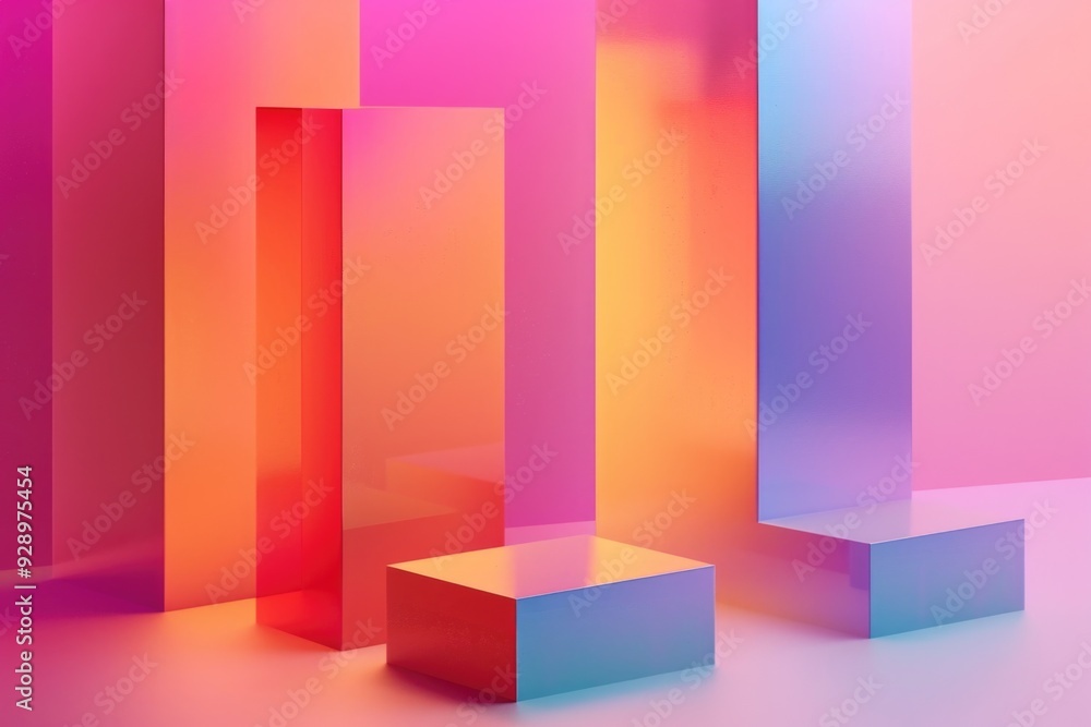 A set of colorful pedestals arranged on a floor, suitable for decorative or display purposes A set of colorful pedestals arranged on a floor, suitable for decorative or display purposes