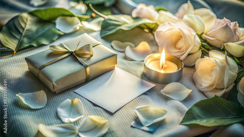 Romantic Love Tokens Arranged on a Bed of Rose Petals with Delicate Bracelet, Handwritten Note, and Small Gift Box Romantic Love Tokens Arranged on a Bed of Rose Petals with Delicate Bracelet, Handwritten Note, and Small Gift Box