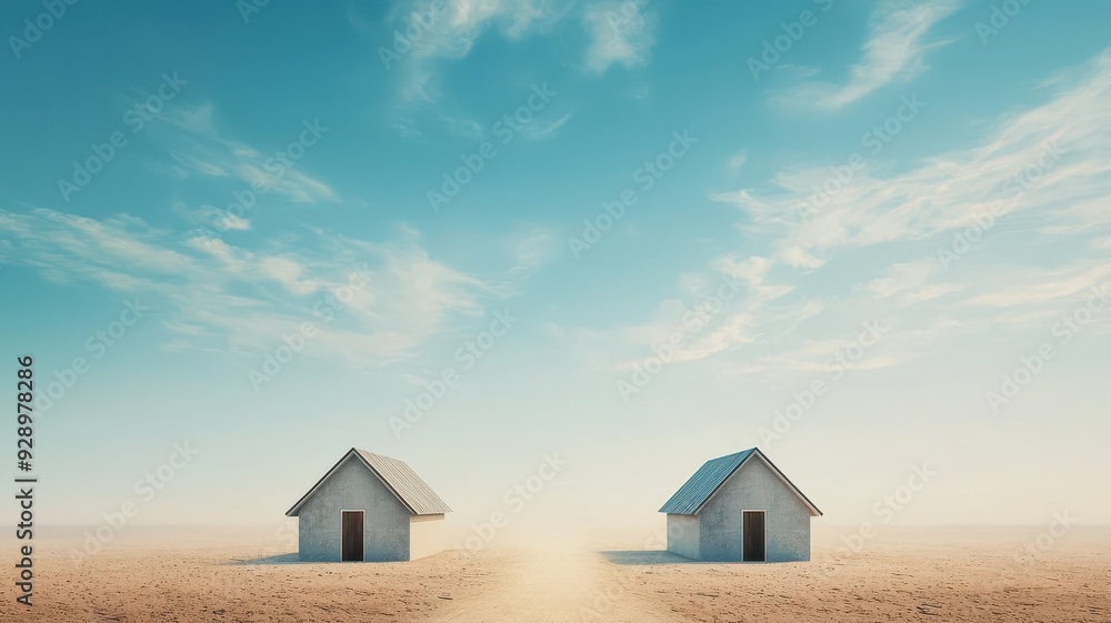 Ghost town, abandoned houses, 3D illustration Ghost town, abandoned houses, 3D illustration