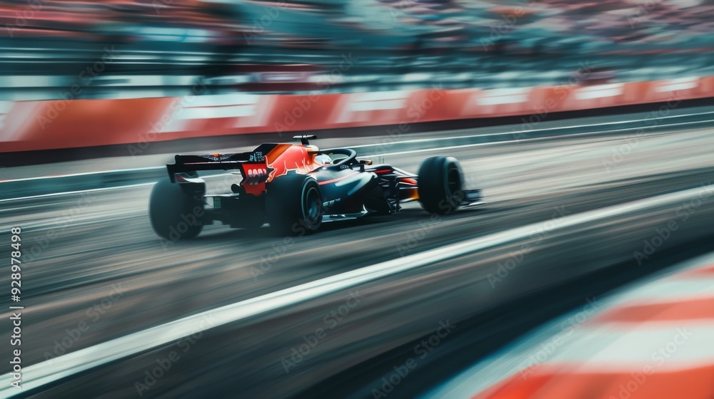 A high-speed Formula 1 car blurs past the camera on a racetrack, with the vibrant colors and action reflecting the excitement of motorsport. A high-speed Formula 1 car blurs past the camera on a racetrack, with the vibrant colors and action reflecting the excitement of motorsport.