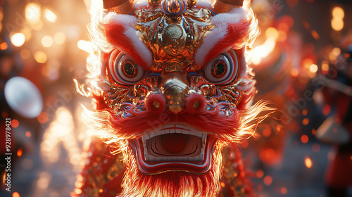 Vibrant Chinese Dragon Puppet in Action During a Traditional Lunar New Year Festival