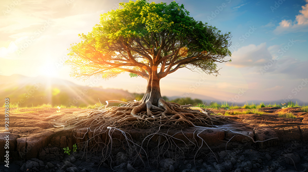 rees With Roots Photos, a tree rooted deeply in the soil, A tree with ...
