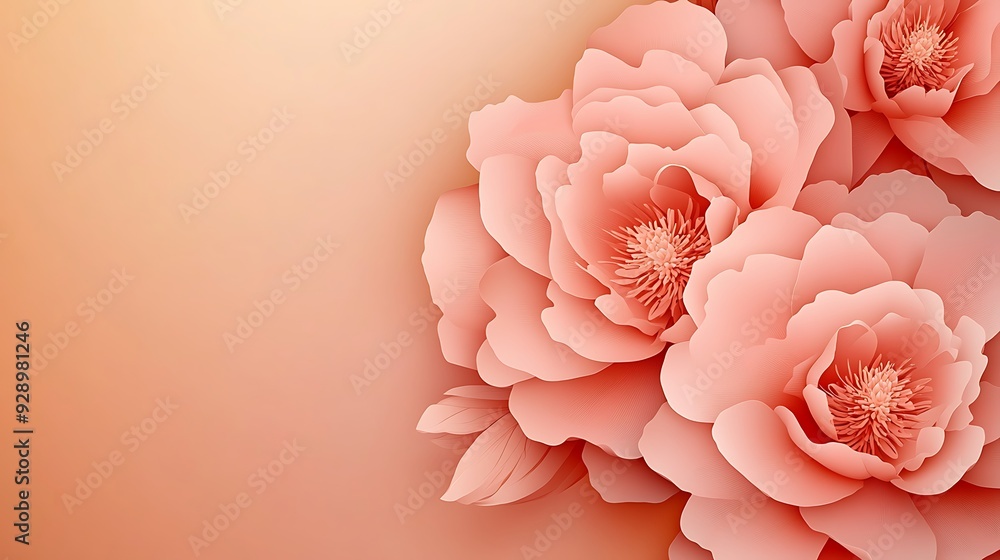 Elegant 3D Peony Banner with Golden Gradient Background for Minimalistic Designs Elegant 3D Peony Banner with Golden Gradient Background for Minimalistic Designs