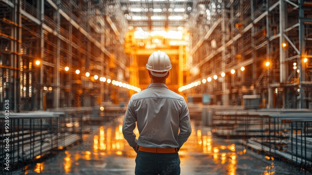 Engineer surveys warehouse with precision and detail Engineer surveys warehouse with precision and detail
