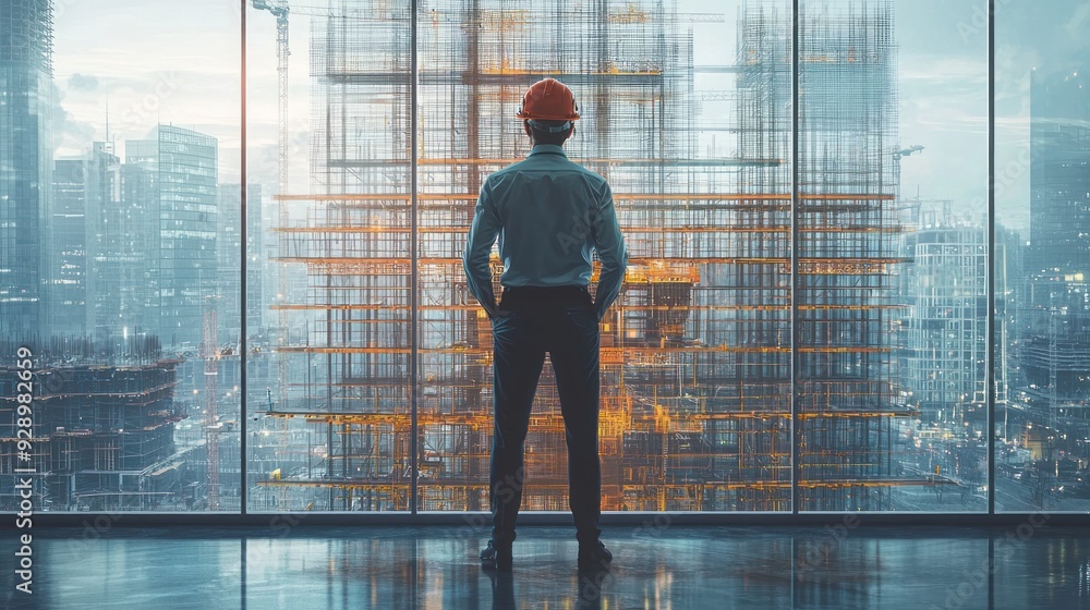 Fototapeta premium Supervising urban construction from a high vantage point