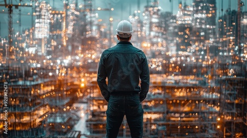 Wallpaper Mural Construction engineer in bustling urban development site. Torontodigital.ca