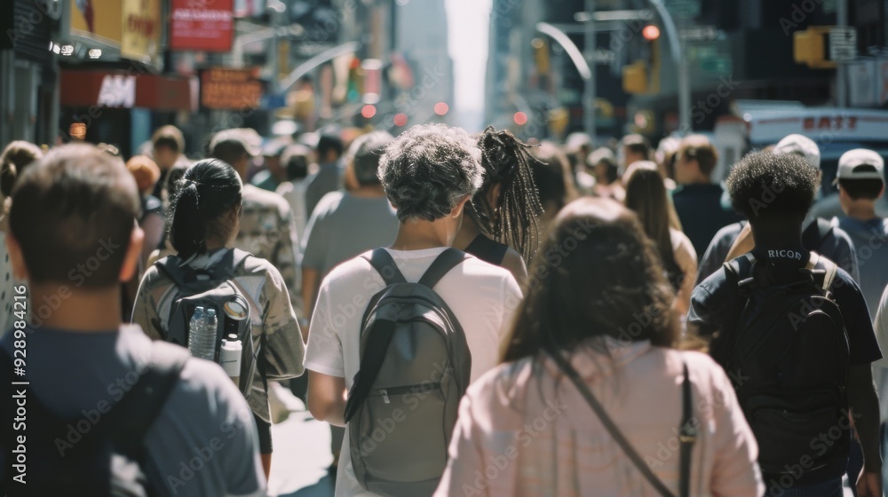 An urban street bustling with people from all walks of life, capturing the essence of city life and human diversity. An urban street bustling with people from all walks of life, capturing the essence of city life and human diversity.
