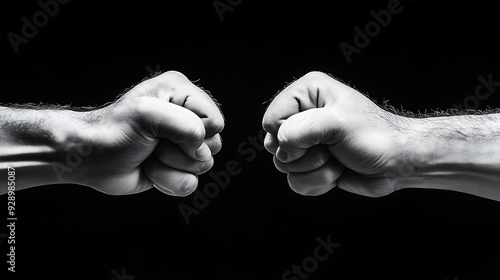 Two clenched fists on a black background photo