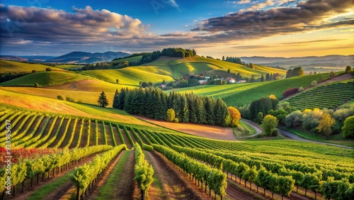 Wallpaper Mural Lush vineyards stretch towards the horizon under a warm sunny sky in Oregon's picturesque wine country, with rolling hills and verdant foliage. Torontodigital.ca