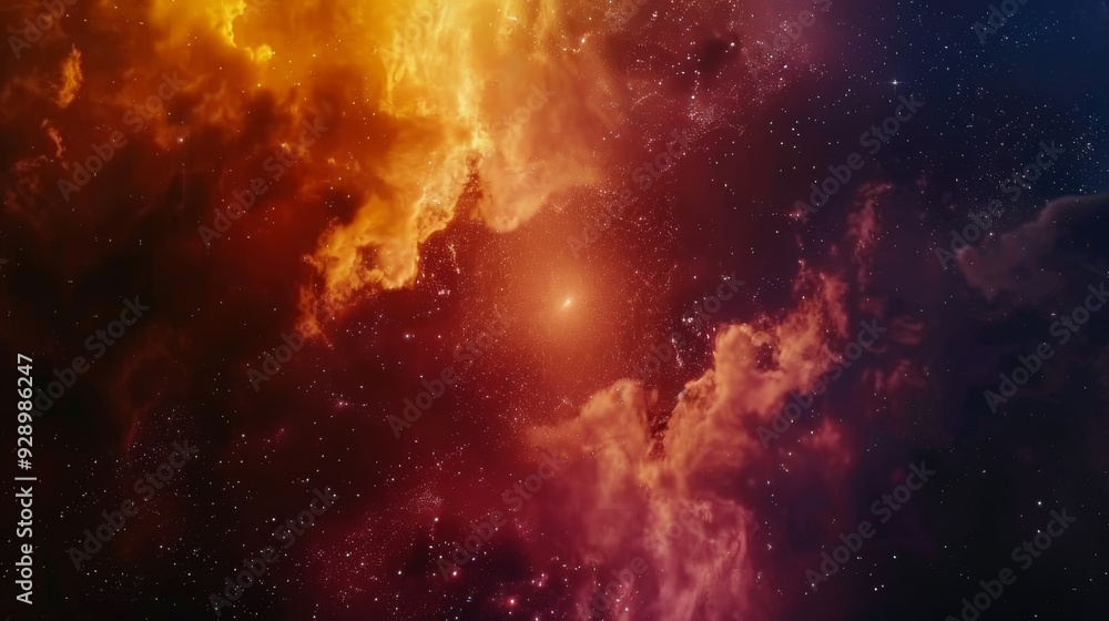 A mesmerizing view of a cosmic nebula, featuring vivid shades of orange and purple, with countless stars scattered through the vast expanse, evoking wonder and awe. A mesmerizing view of a cosmic nebula, featuring vivid shades of orange and purple, with countless stars scattered through the vast expanse, evoking wonder and awe.