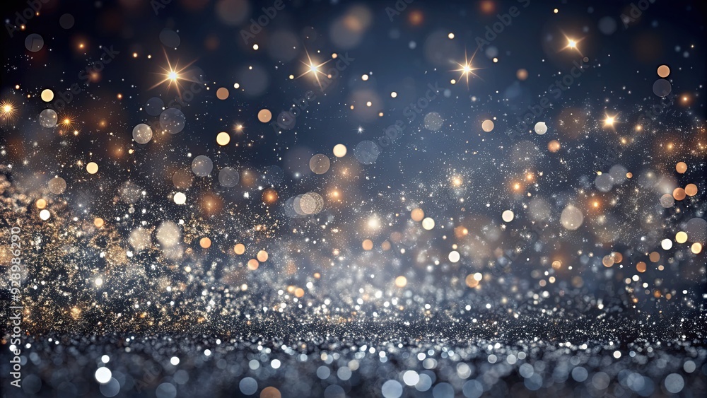 Obraz premium Luxurious dark gray background sprinkled with gray and silver glitter particles, creating a mesmerizing, sophisticated, and celebratory atmosphere perfect for festive designs and compositions.