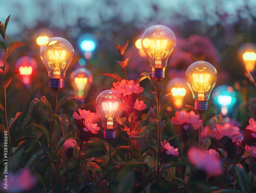 Illuminating Ideas A Vibrant Garden of Glowing Bulbs Representing Creativity and Innovation Illuminating Ideas A Vibrant Garden of Glowing Bulbs Representing Creativity and Innovation