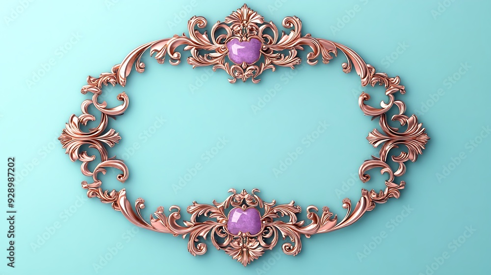 Ethereal 3D Amethyst and Rose Gold Renaissance Frame on Mint Green Background Vector Illustration Ethereal 3D Amethyst and Rose Gold Renaissance Frame on Mint Green Background Vector Illustration