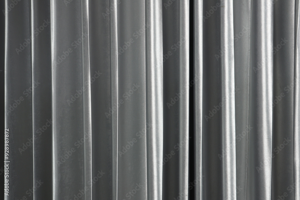 Obraz premium background photo of nice metallic texture silver metalic color curtain in the luxury bedroom of the luxurious hotel before cleaning process for available booking from guests