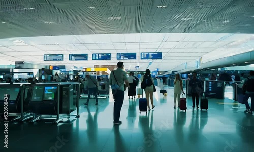 Wallpaper Mural Navigating the Travel Hub: Passengers traverse a modern airport terminal, their silhouettes reflected in the polished floor, evoking a sense of journey and anticipation.  Torontodigital.ca