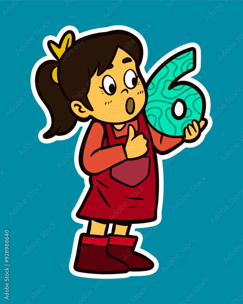 Doodle Sticker Illustration of a Kid Holding Number Doodle Sticker Illustration of a Kid Holding Number