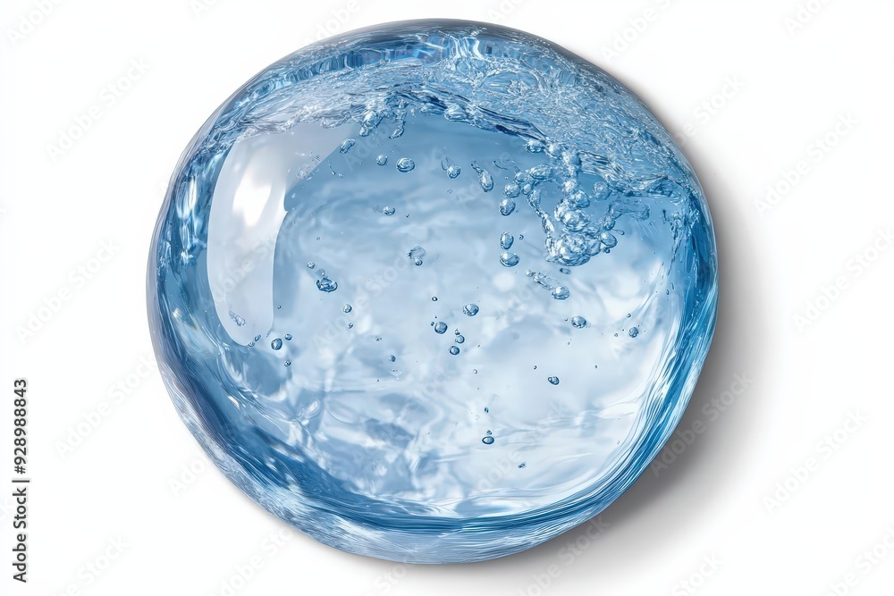 A round drop of blue water on white background , Blue serum serum texture, transparent blue liquid gel drop A round drop of blue water on white background , Blue serum serum texture, transparent blue liquid gel drop