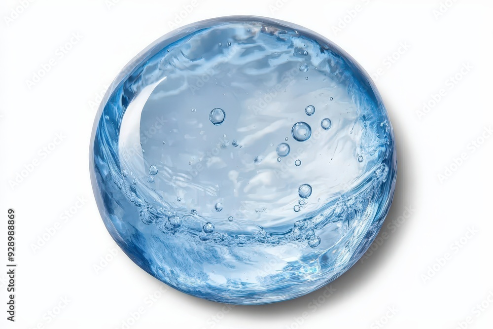 A round drop of blue water on white background , Blue serum serum texture, transparent blue liquid gel drop A round drop of blue water on white background , Blue serum serum texture, transparent blue liquid gel drop