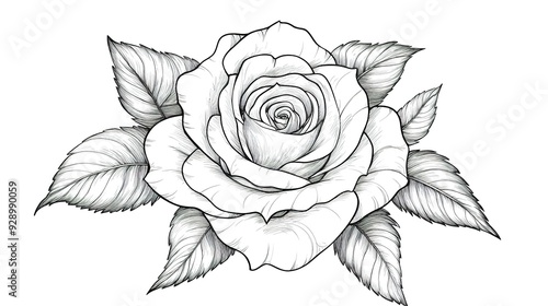 Fototapeta Naklejka Na Ścianę i Meble -  Beauty rose outline art tattoo design element isolated on white Background