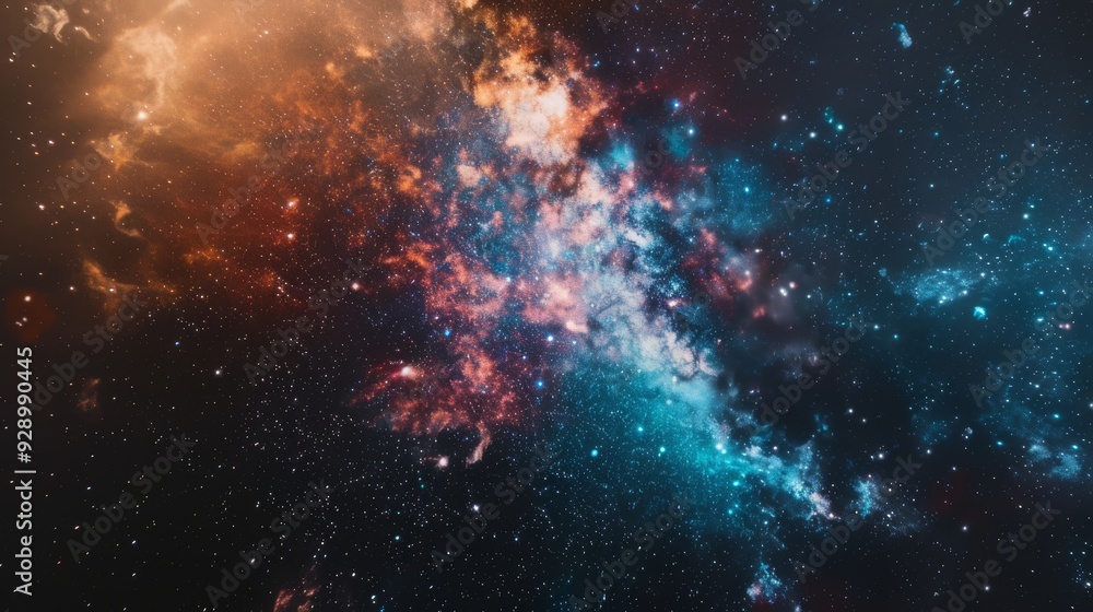Obraz premium A vibrant cosmic scene showcasing the grandeur of the universe, with vivid nebulae and distant stars.