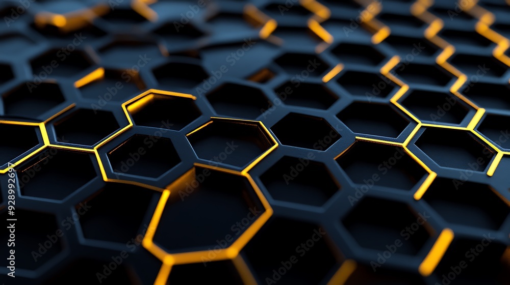 Black Hexagon Pattern with Glowing Orange Edges Black Hexagon Pattern with Glowing Orange Edges