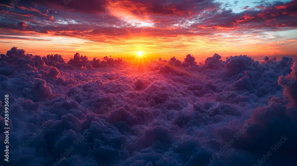 Majestic sunset illuminating a vast ocean of clouds with vibrant hues Majestic sunset illuminating a vast ocean of clouds with vibrant hues